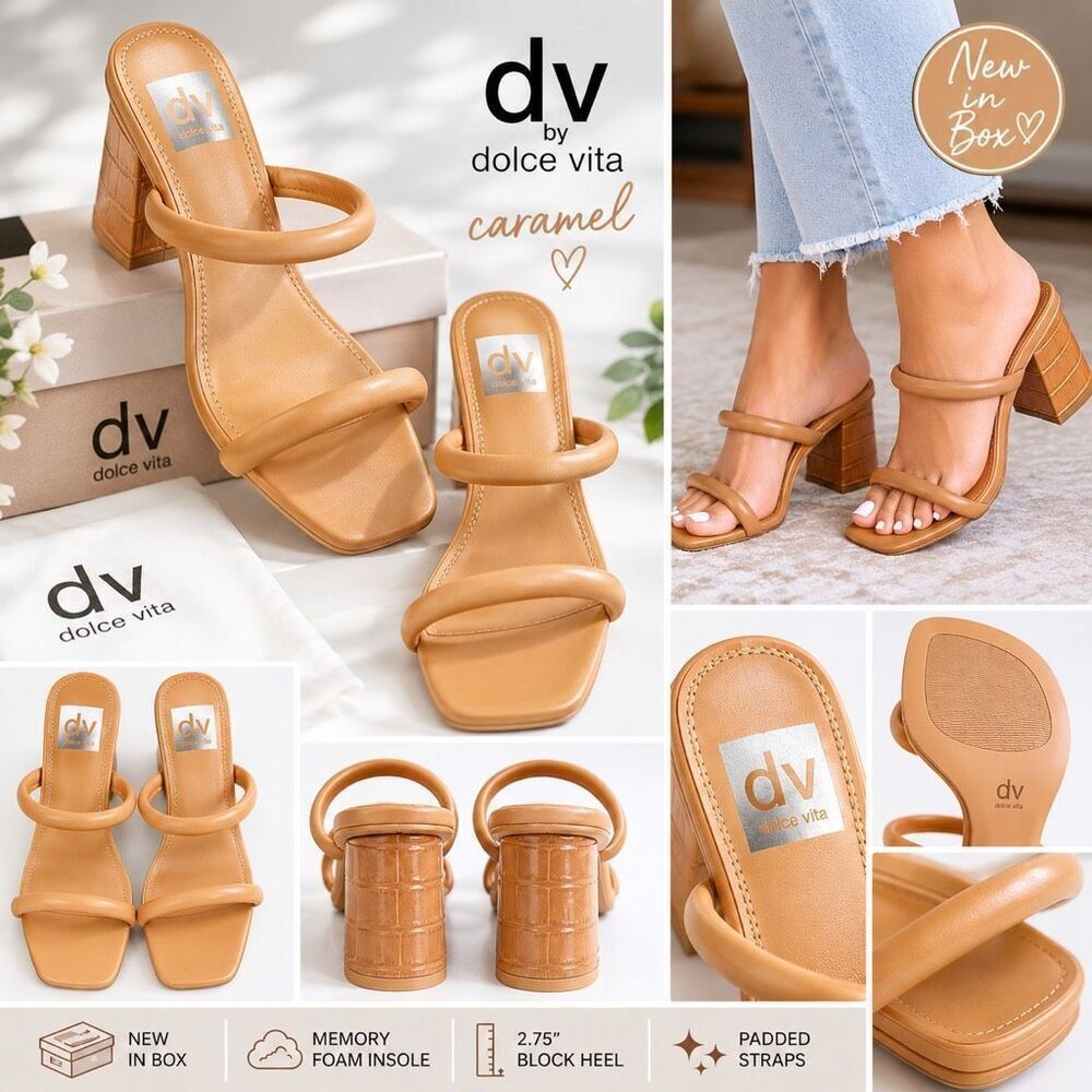 NIB DV by Dolce Vita Caramel Block Heel Sandals Size 9M | Memory Foam Comfort